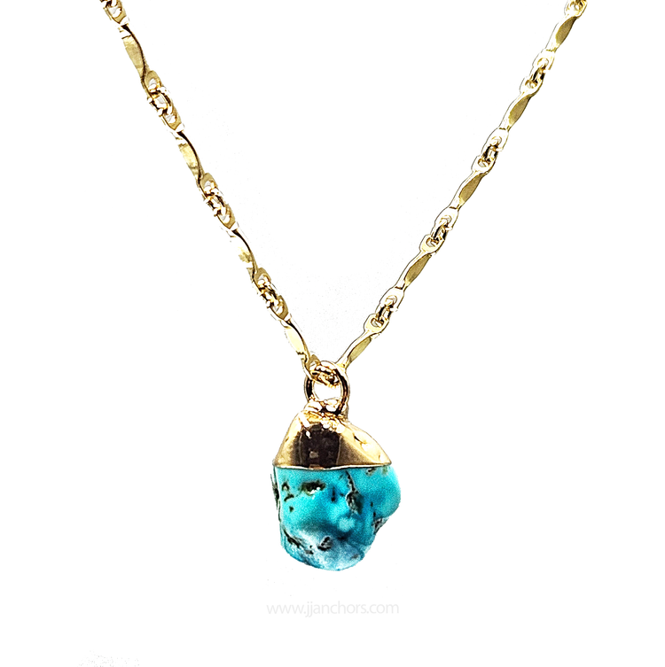 Raw Persian Turquoise in 10K Gold Necklace | DECEMBER Birthstone