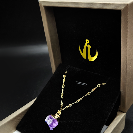 Raw German Amethyst in 10K Gold Necklace | FEBRUARY Birthstone