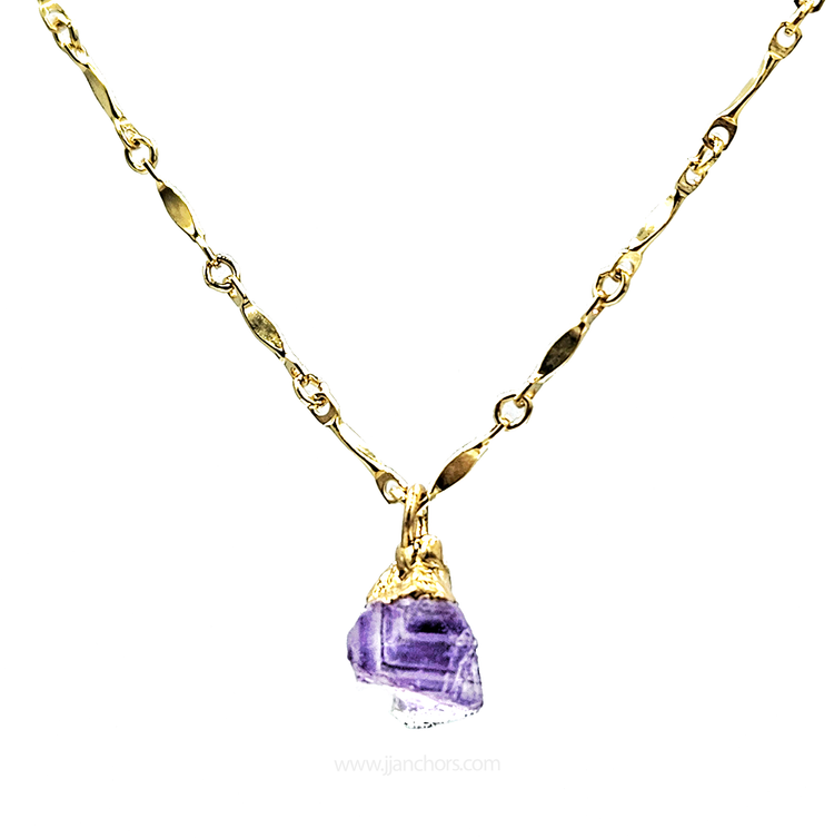 Raw German Amethyst in 10K Gold Necklace | FEBRUARY Birthstone