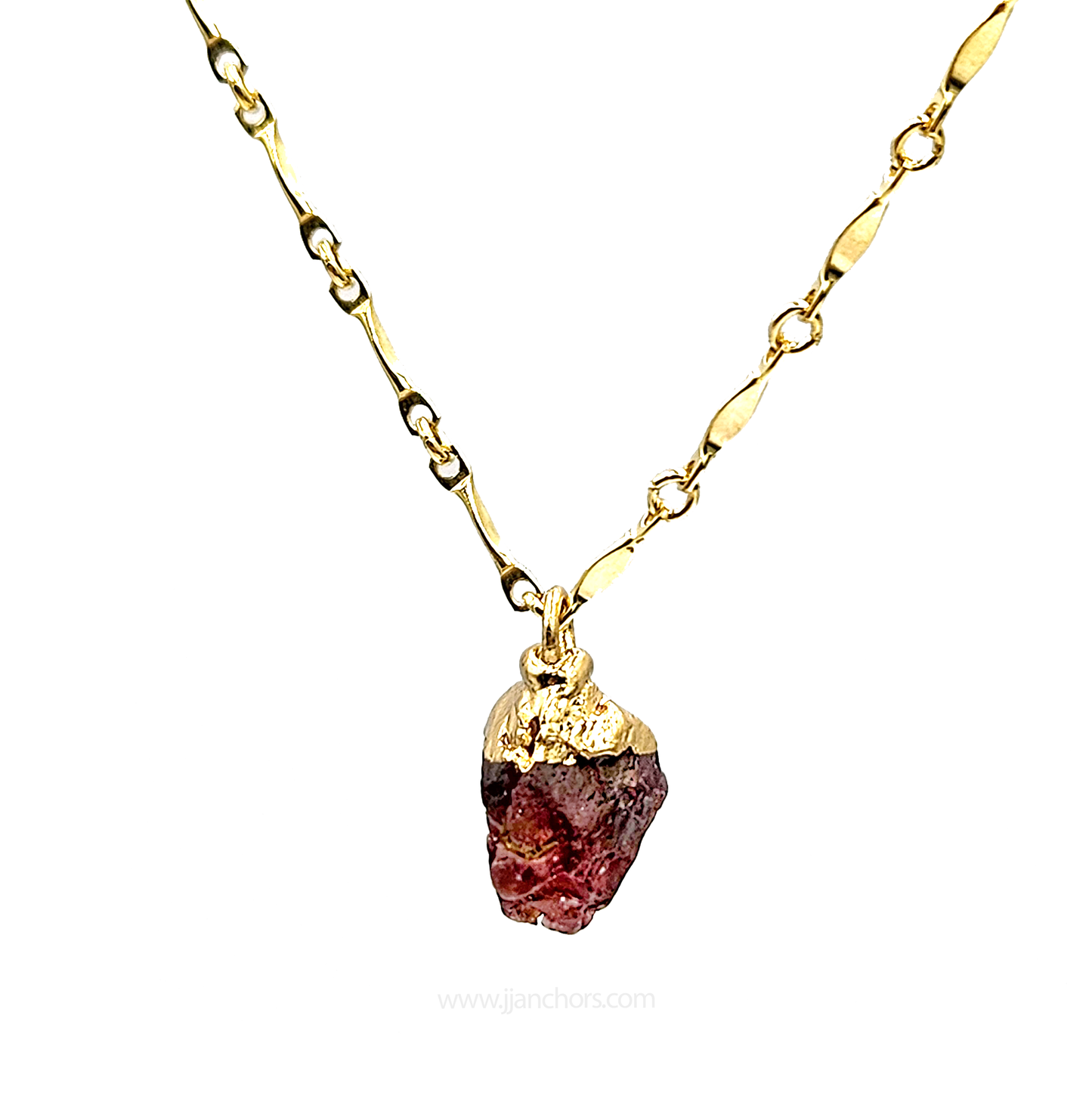 Raw American Garnet in 10K Gold Necklace | JANUARY Birthstone