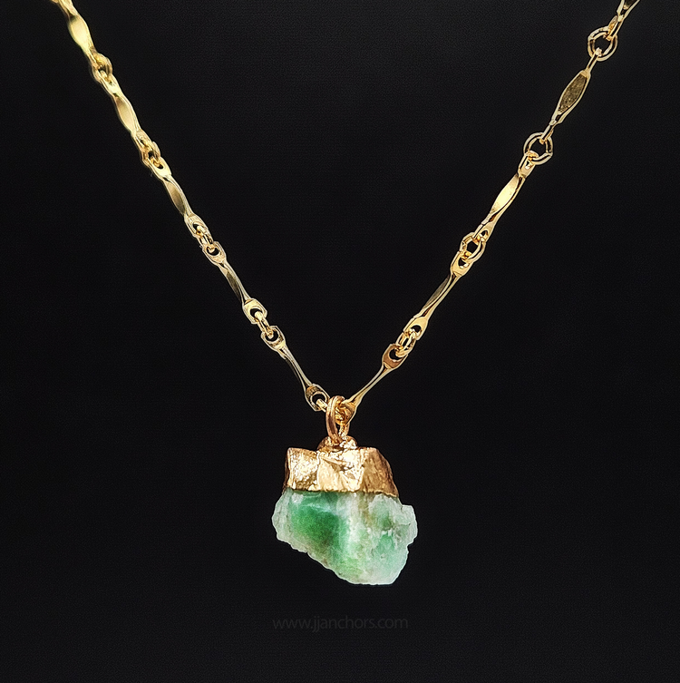 Raw Colombian Emerald in 10K Gold Necklace | MAY Birthstone