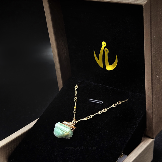 Raw Colombian Emerald in 10K Gold Necklace | MAY Birthstone