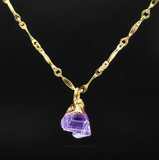 Raw German Amethyst in 10K Gold Necklace | FEBRUARY Birthstone