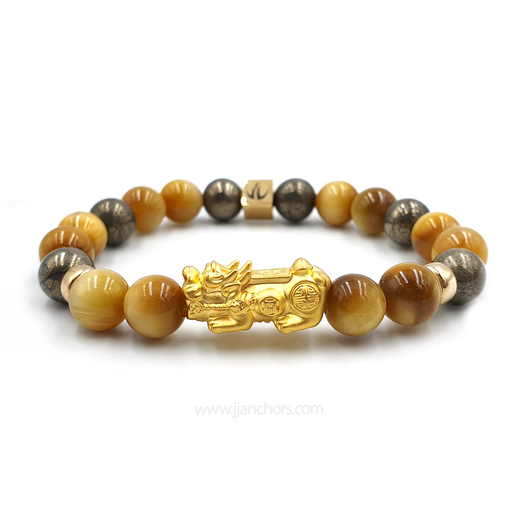 24 Karat Gold  Lucky Pi Yao Golden Tiger's Eye, Pyrite and 12K Golds