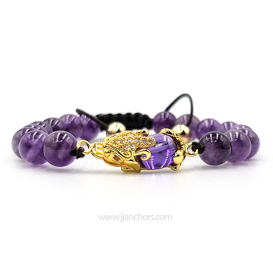 Amethyst Money Catcher PiYao Bracelet with 12K Gold & Amethyst