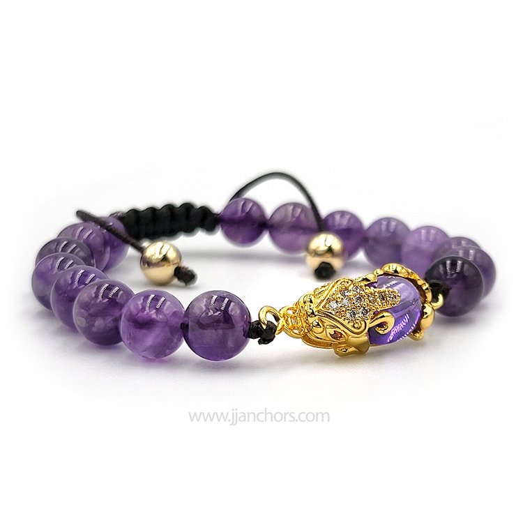 Amethyst Money Catcher PiYao Bracelet with 12K Gold & Amethyst