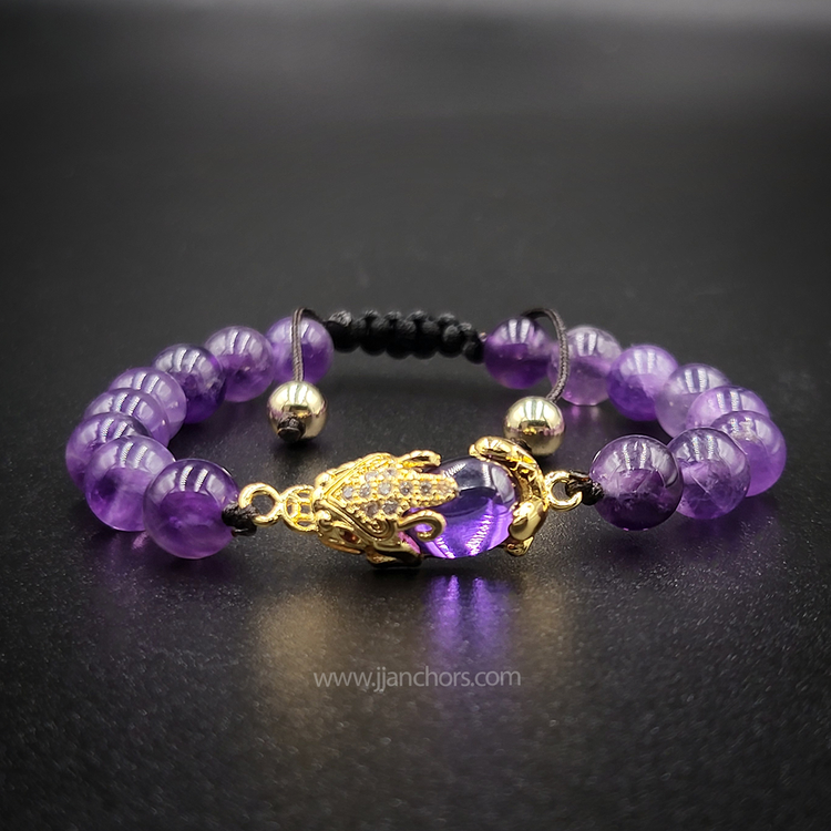 Amethyst Money Catcher PiYao Bracelet with 12K Gold & Amethyst