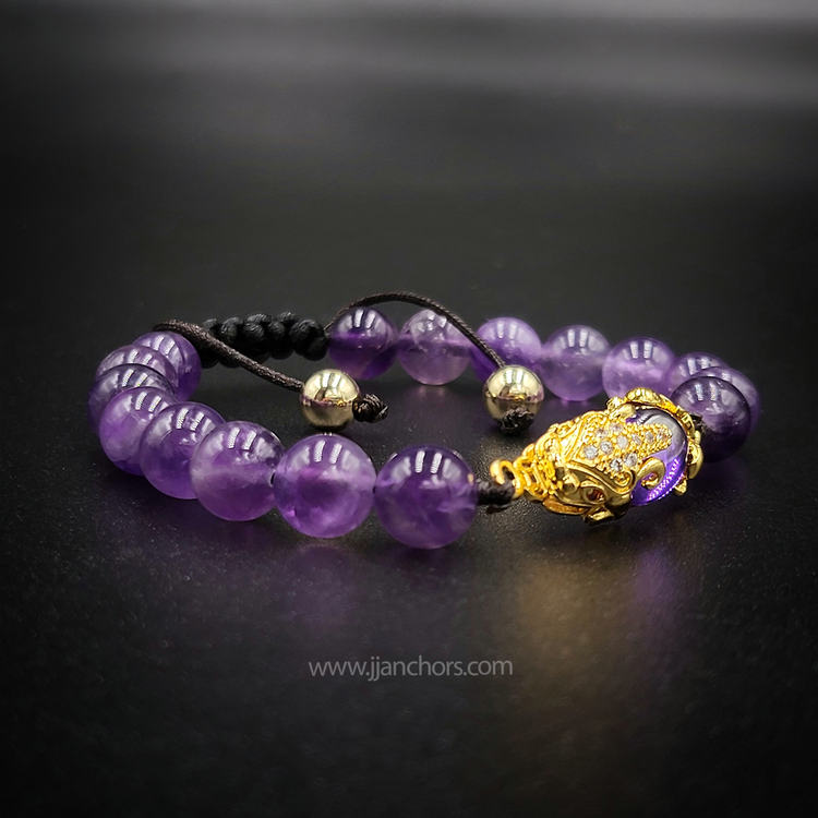 Amethyst Money Catcher PiYao Bracelet with 12K Gold & Amethyst