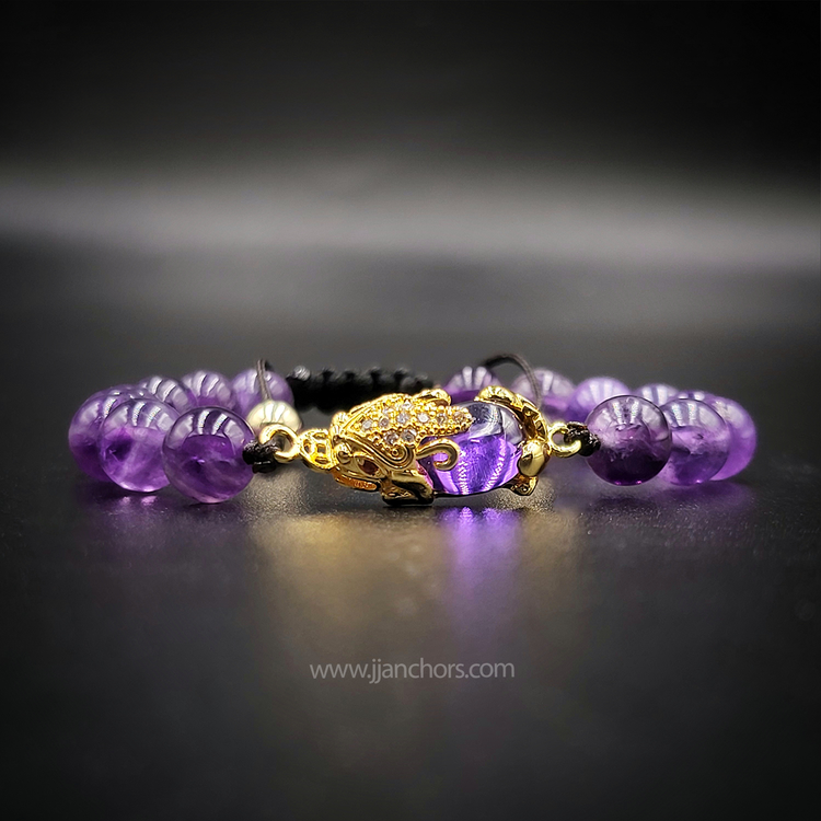 Amethyst Money Catcher PiYao Bracelet with 12K Gold & Amethyst