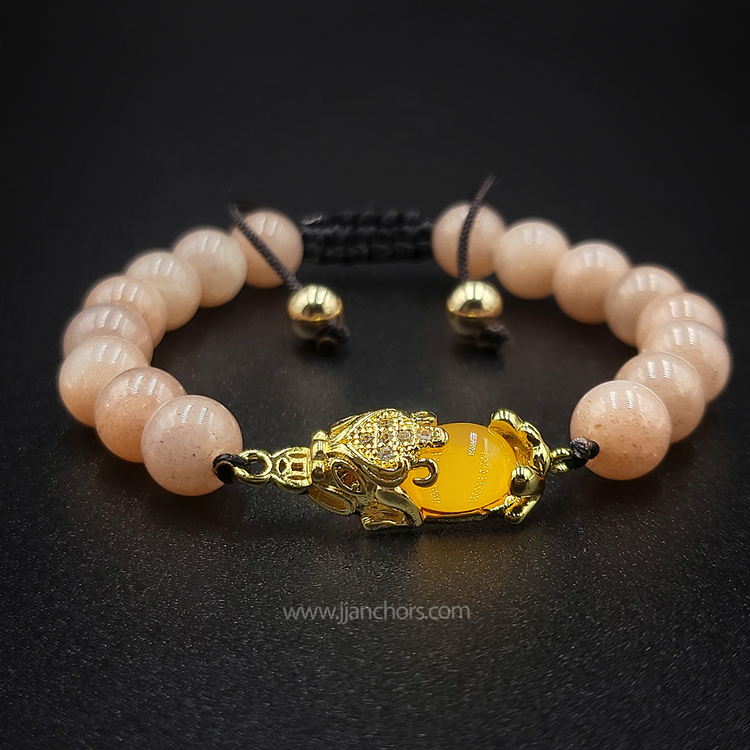 Citrine Money Catcher PiYao Bracelet with 12K Gold & Sunstone