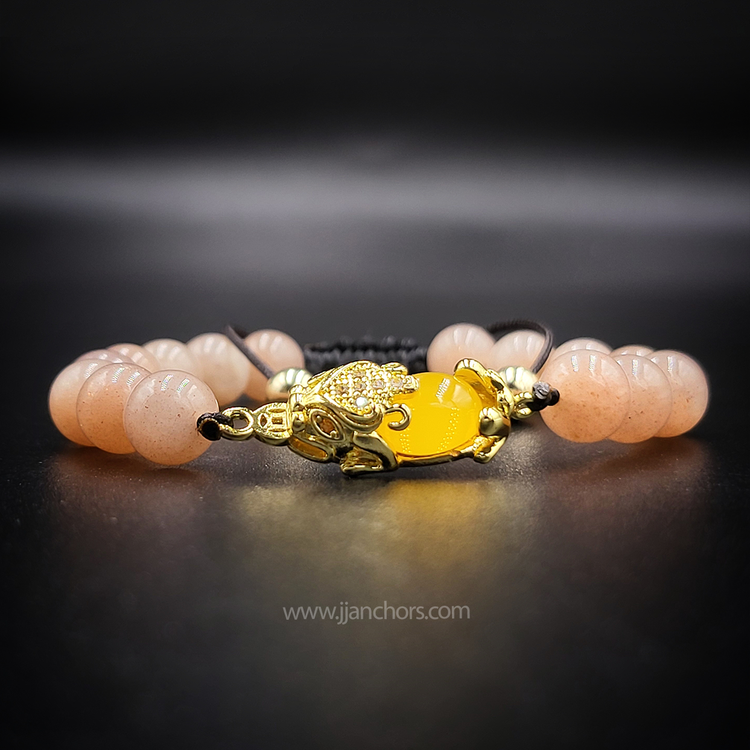 Citrine Money Catcher PiYao Bracelet with 12K Gold & Sunstone