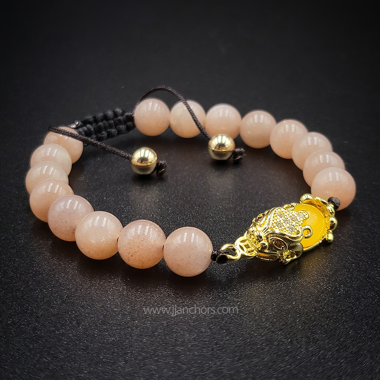 Citrine Money Catcher PiYao Bracelet with 12K Gold & Sunstone
