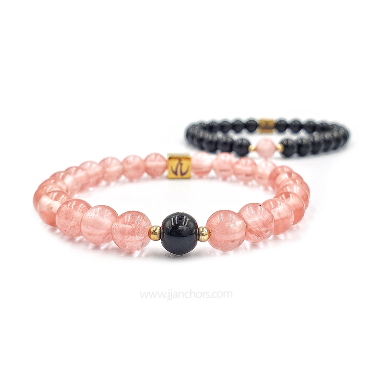 Distance Bracelet II - Cherry Quartz | Black Onyx | 12K Gold