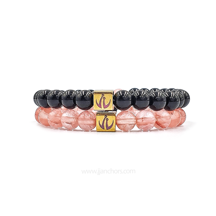 Distance Bracelet II - Cherry Quartz | Black Onyx | 12K Gold