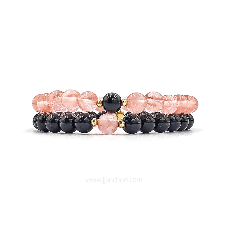 Distance Bracelet II - Cherry Quartz | Black Onyx | 12K Gold