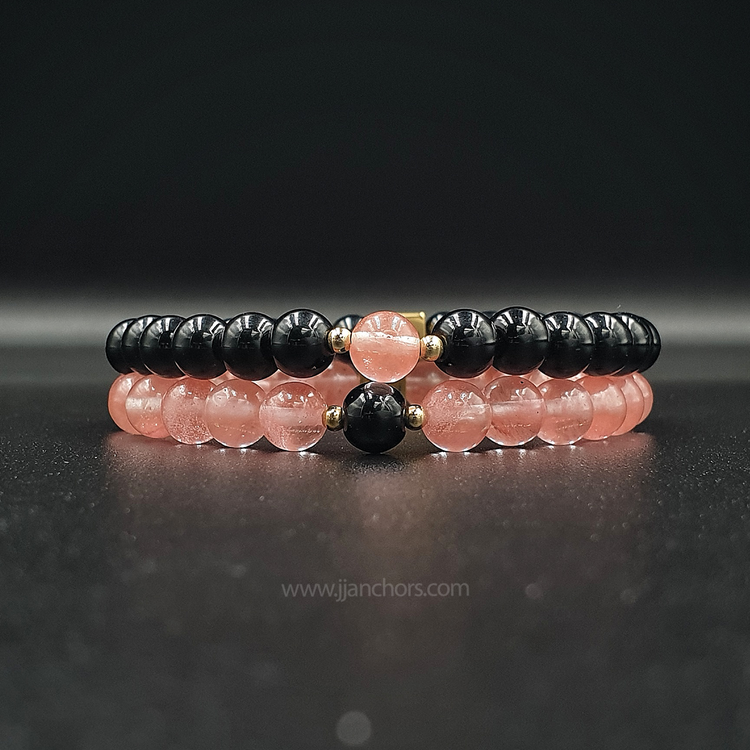 Distance Bracelet II - Cherry Quartz | Black Onyx | 12K Gold