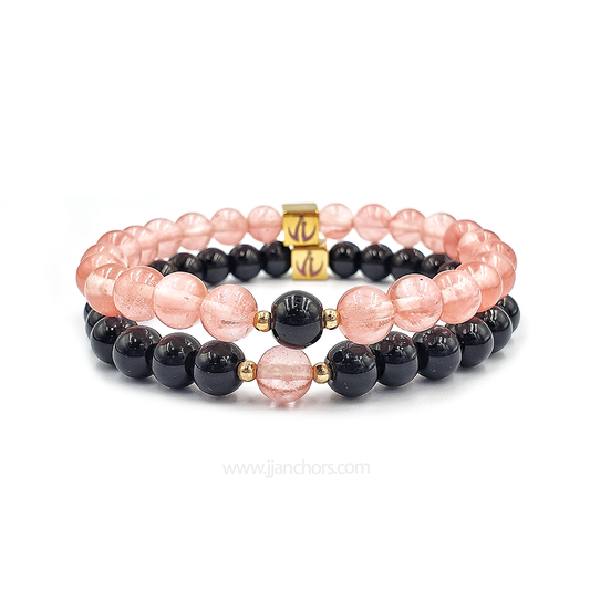Distance Bracelet II - Cherry Quartz | Black Onyx | 12K Gold