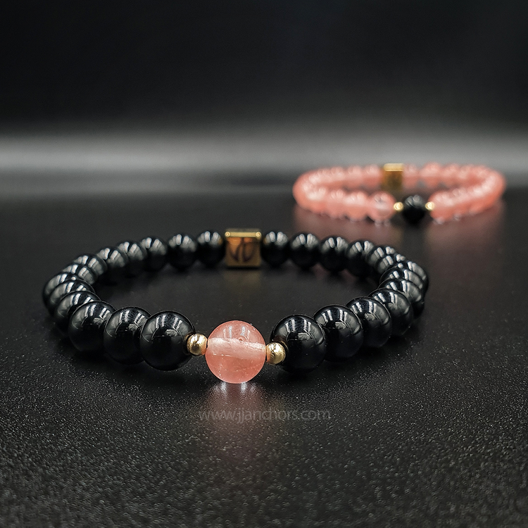 Distance Bracelet II - Cherry Quartz | Black Onyx | 12K Gold