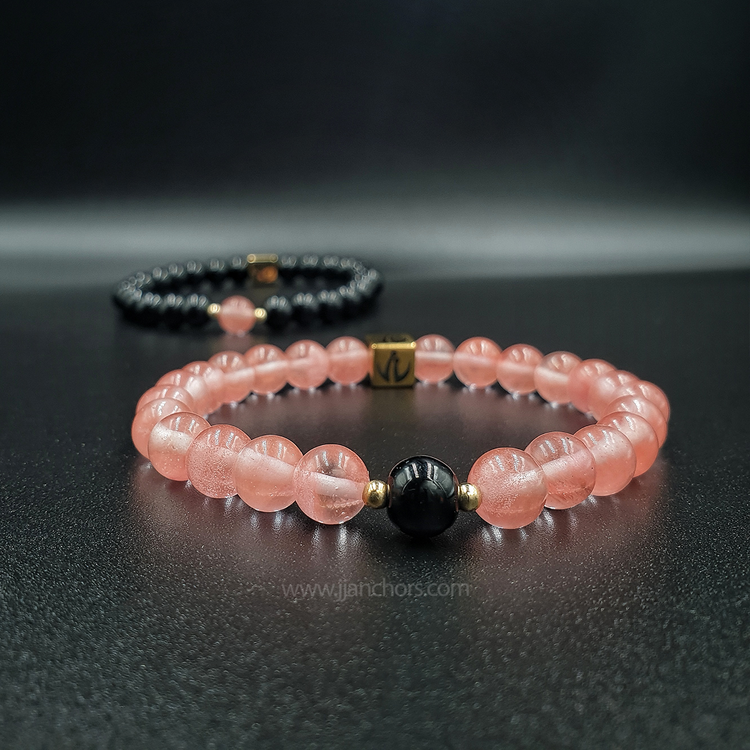 Distance Bracelet II - Cherry Quartz | Black Onyx | 12K Gold