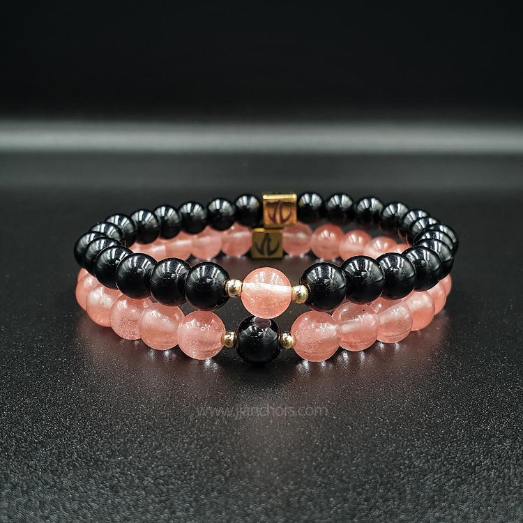 Distance Bracelet II - Cherry Quartz | Black Onyx | 12K Gold