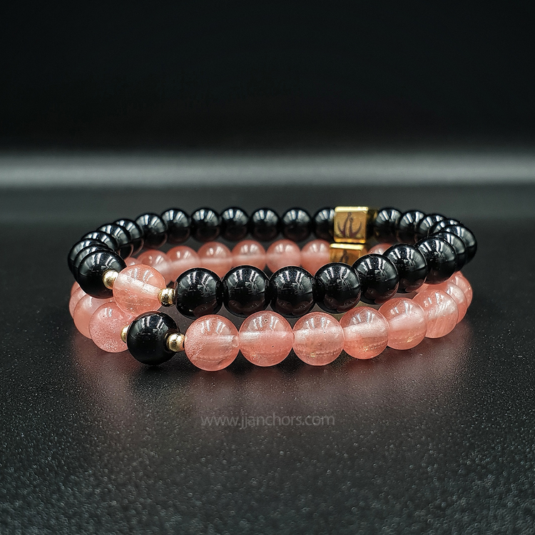 Distance Bracelet II - Cherry Quartz | Black Onyx | 12K Gold