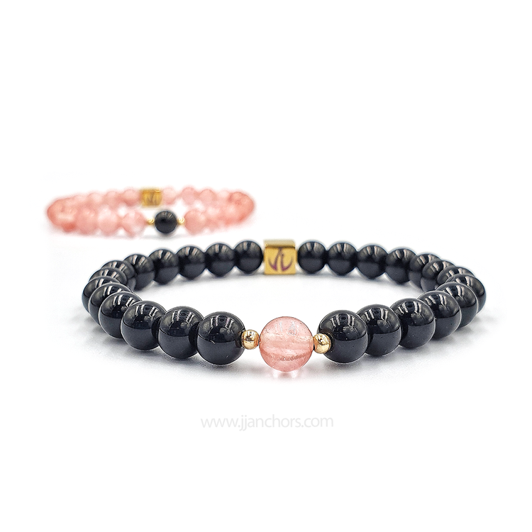 Distance Bracelet II - Cherry Quartz | Black Onyx | 12K Gold