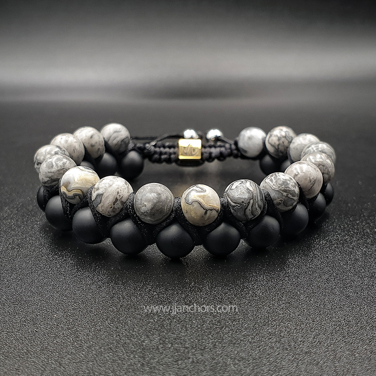 Greg - Shamballa Map Jasper | Matte Black Onyx