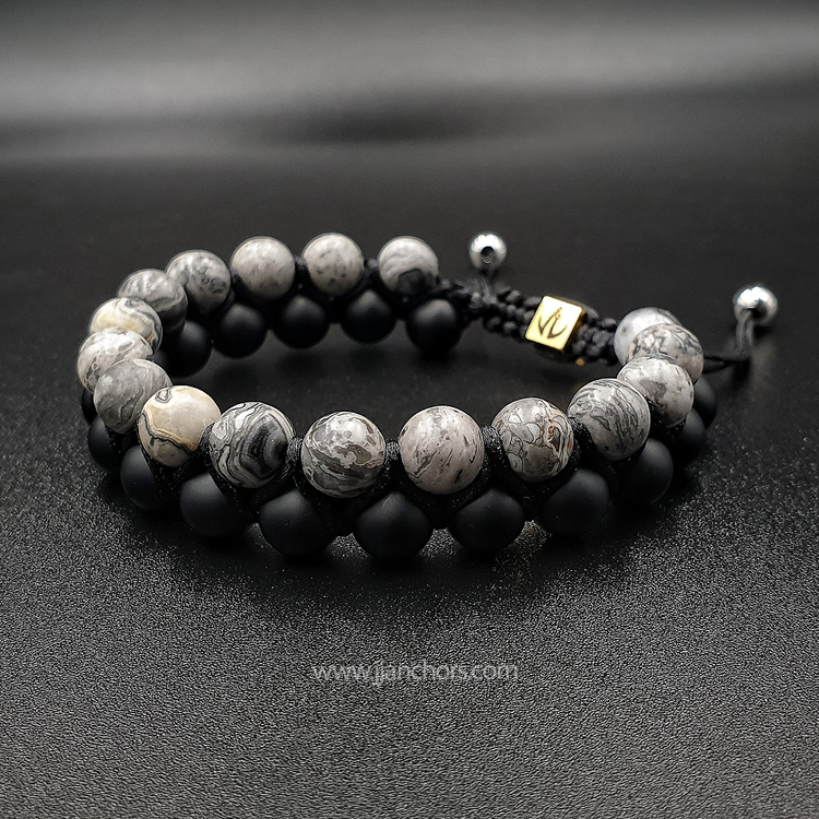 Greg - Shamballa Map Jasper | Matte Black Onyx