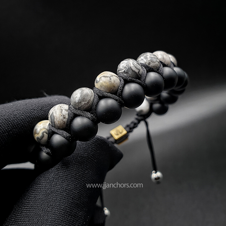 Greg - Shamballa Map Jasper | Matte Black Onyx