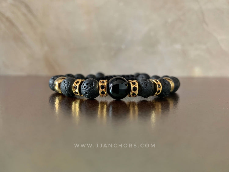 Lucio - Black Onyx | Lava Stone | Cubic Zirconia | 12K Gold