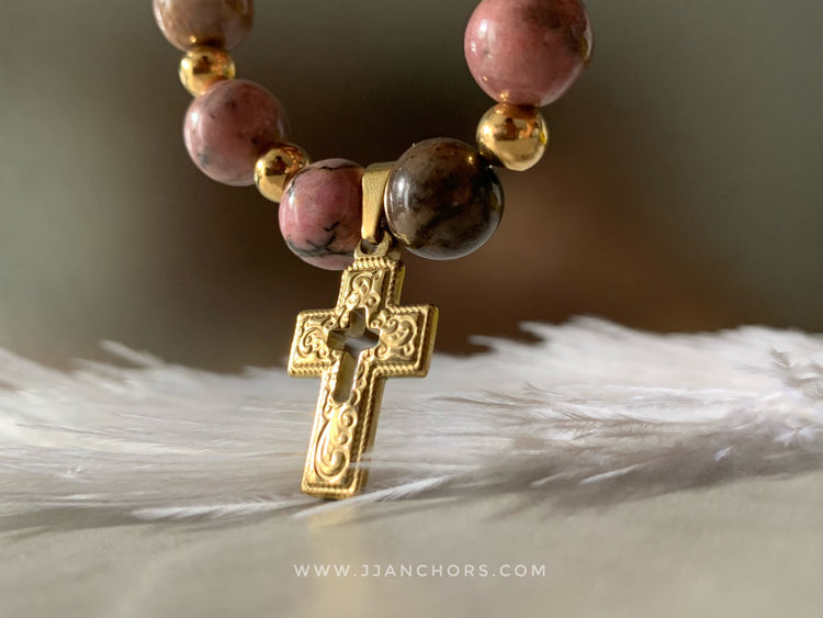 Martha - Rhodonite | Gold Titanium