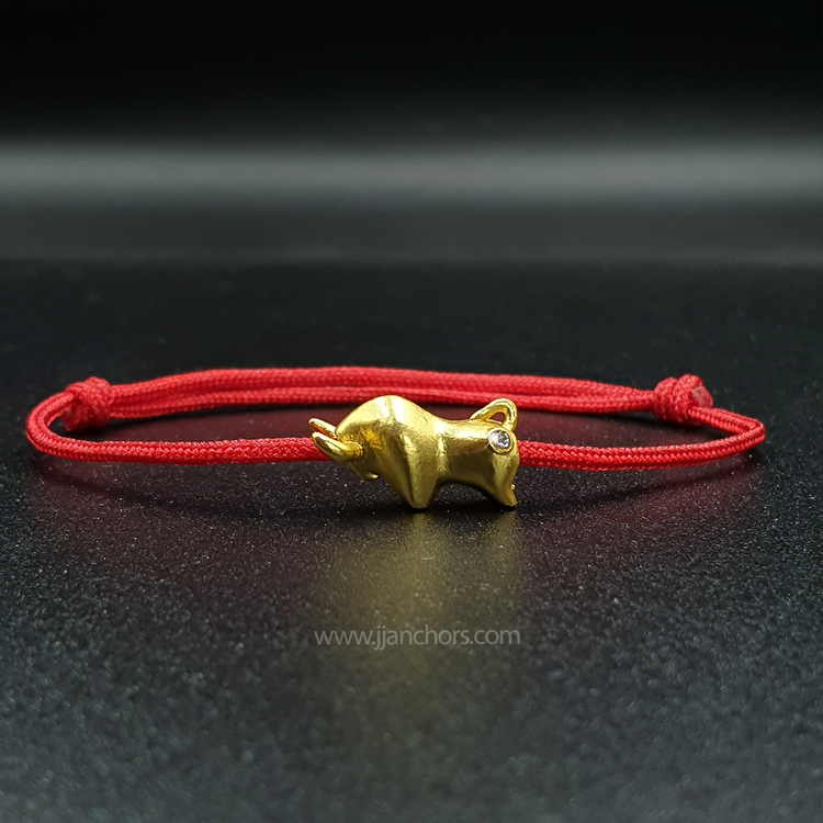 Lucky Ox with Cubic Zirconia in Tibetan Lucky Red String