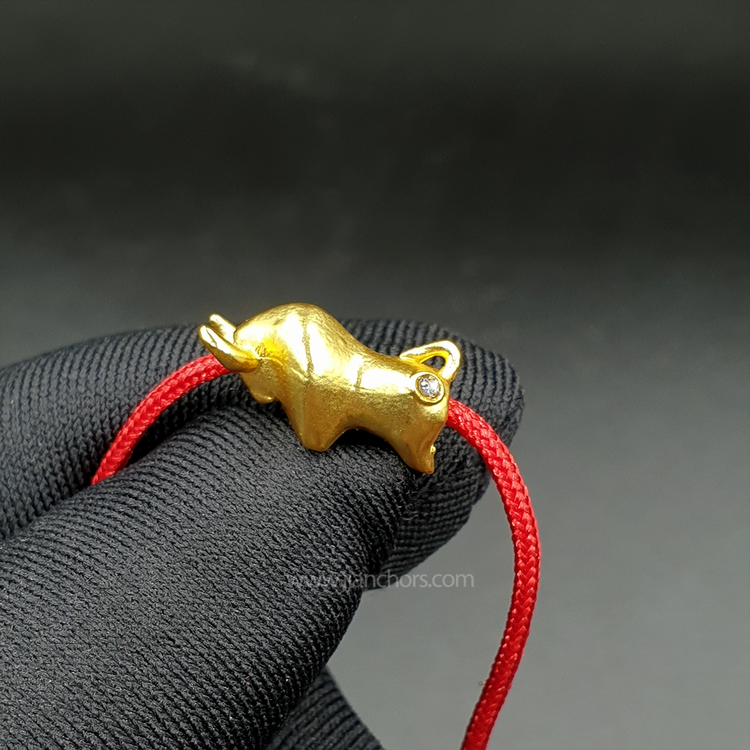 Lucky Ox with Cubic Zirconia in Tibetan Lucky Red String