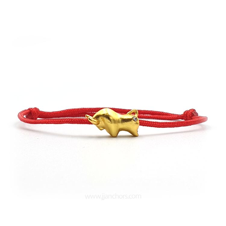 Lucky Ox with Cubic Zirconia in Tibetan Lucky Red String