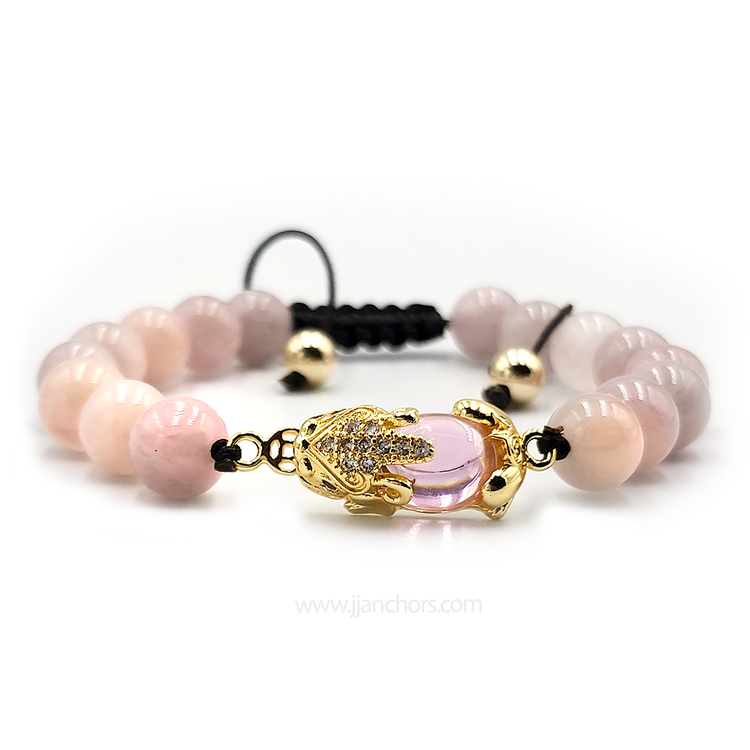 Rose Aura Money Catcher PiYao Bracelet with 12K Gold & Rose Quartz