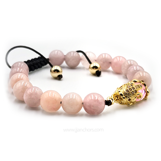 Rose Aura Money Catcher PiYao Bracelet with 12K Gold & Rose Quartz