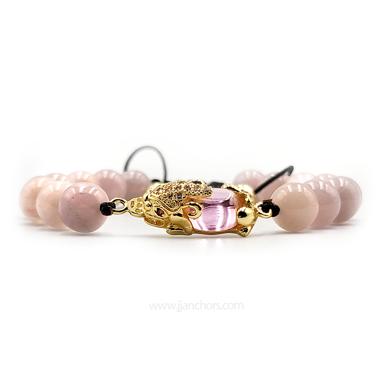 Rose Aura Money Catcher PiYao Bracelet with 12K Gold & Rose Quartz