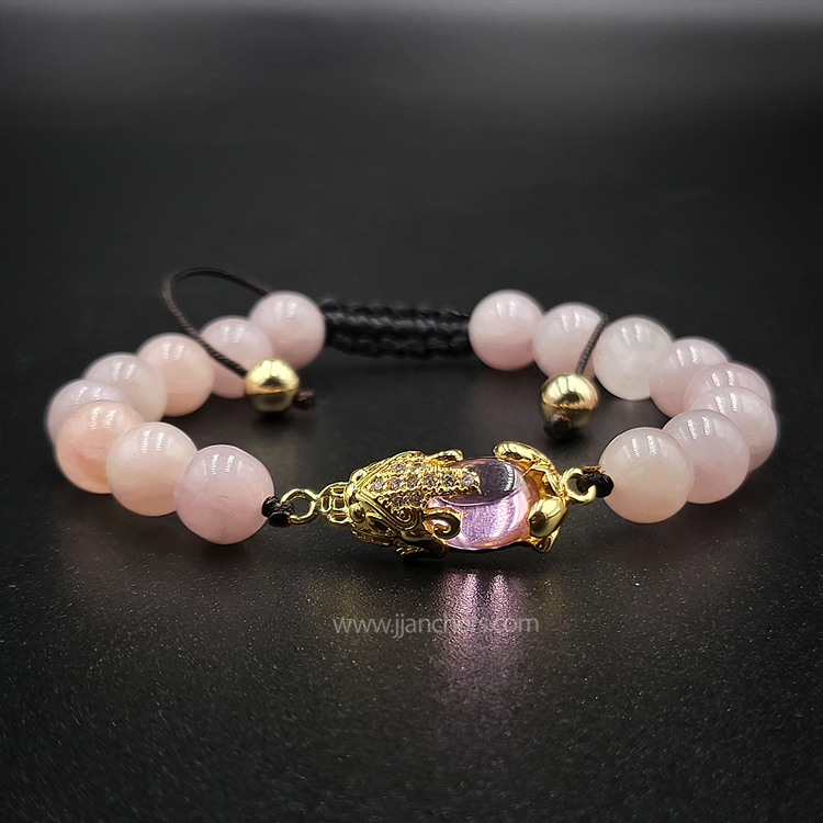 Rose Aura Money Catcher PiYao Bracelet with 12K Gold & Rose Quartz