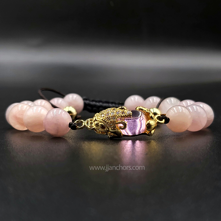 Rose Aura Money Catcher PiYao Bracelet with 12K Gold & Rose Quartz