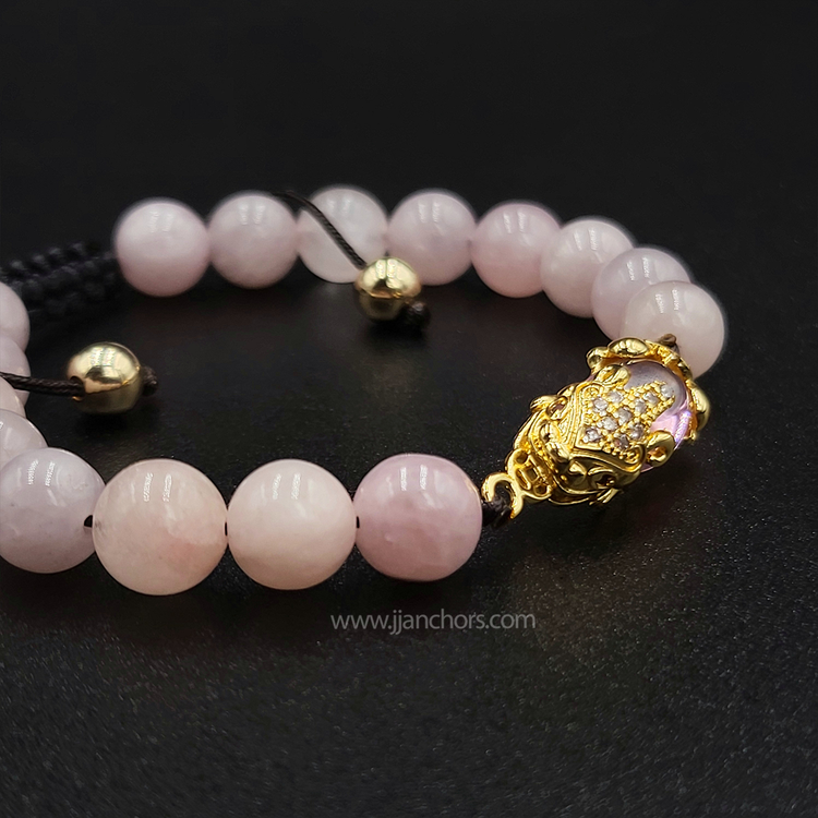 Rose Aura Money Catcher PiYao Bracelet with 12K Gold & Rose Quartz