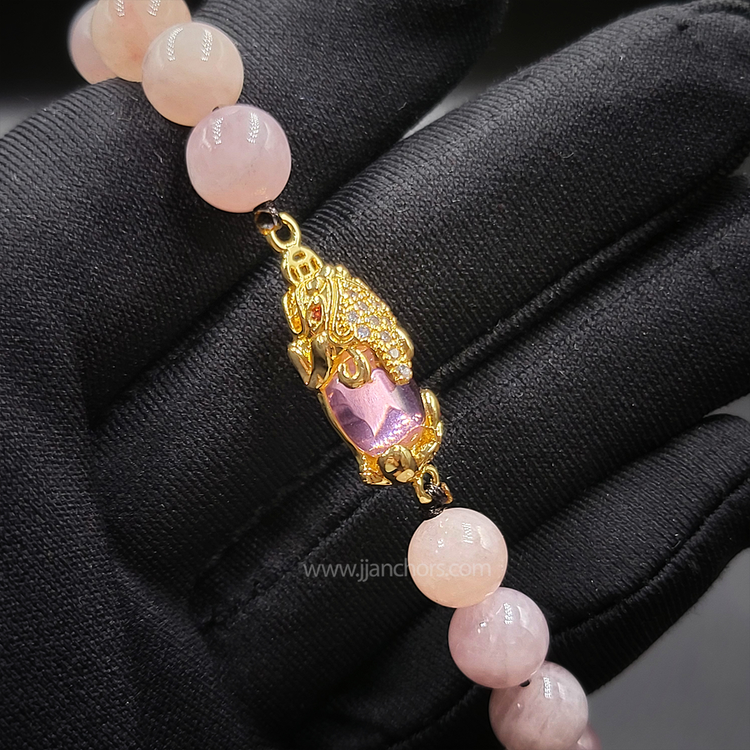 Rose Aura Money Catcher PiYao Bracelet with 12K Gold & Rose Quartz