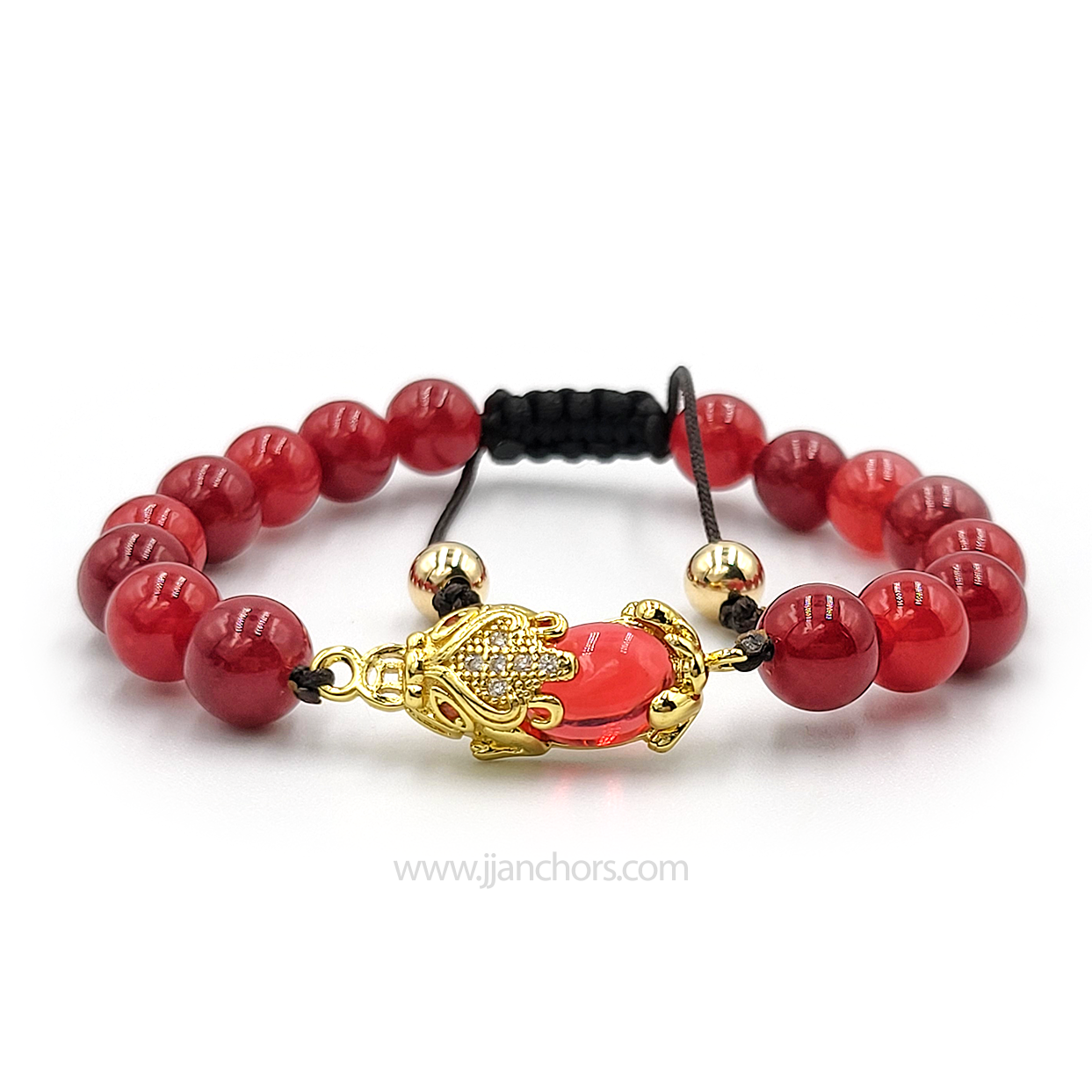 Ruby Money Catcher PiYao Bracelet with 12K Gold, Red Corals and