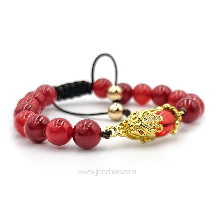 Ruby Money Catcher PiYao Bracelet with 12K Gold, Red Corals and Rubellite