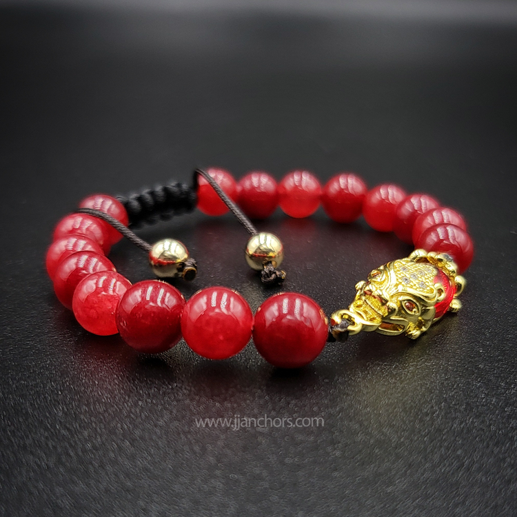 Ruby Money Catcher PiYao Bracelet with 12K Gold, Red Corals and Rubellite