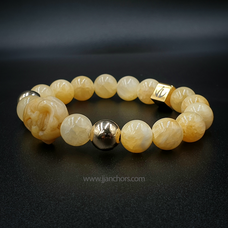 Laughing Yellow Jade Buddha | 12K Gold