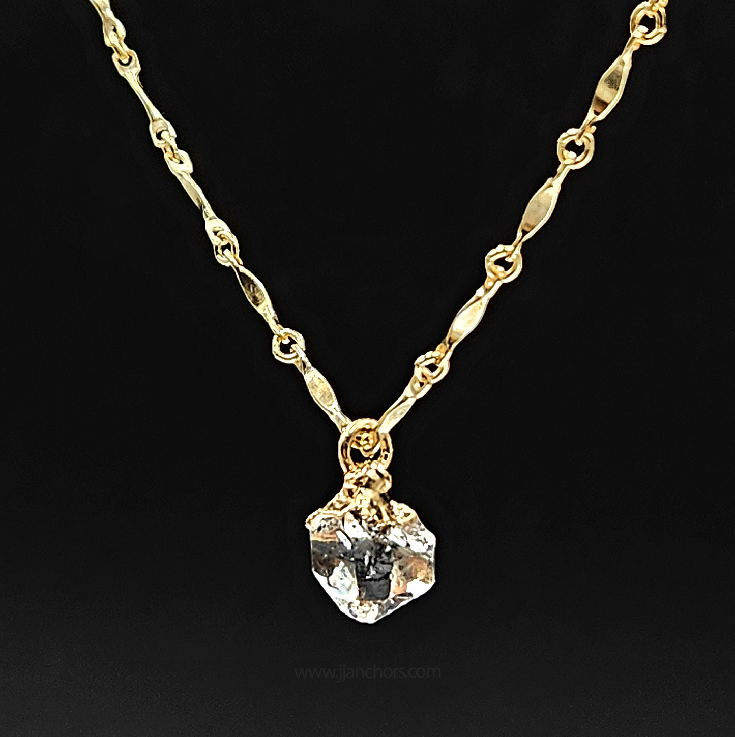 Raw Herkimer Diamond in 10K Gold Necklace | APRIL Birthstone