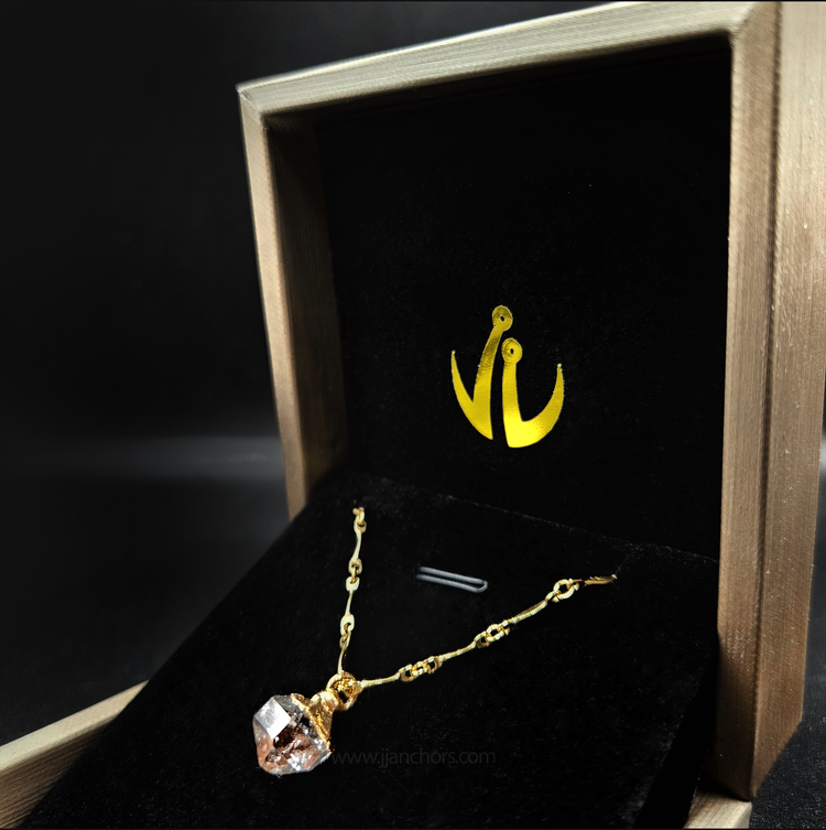 Raw Herkimer Diamond in 10K Gold Necklace | APRIL Birthstone