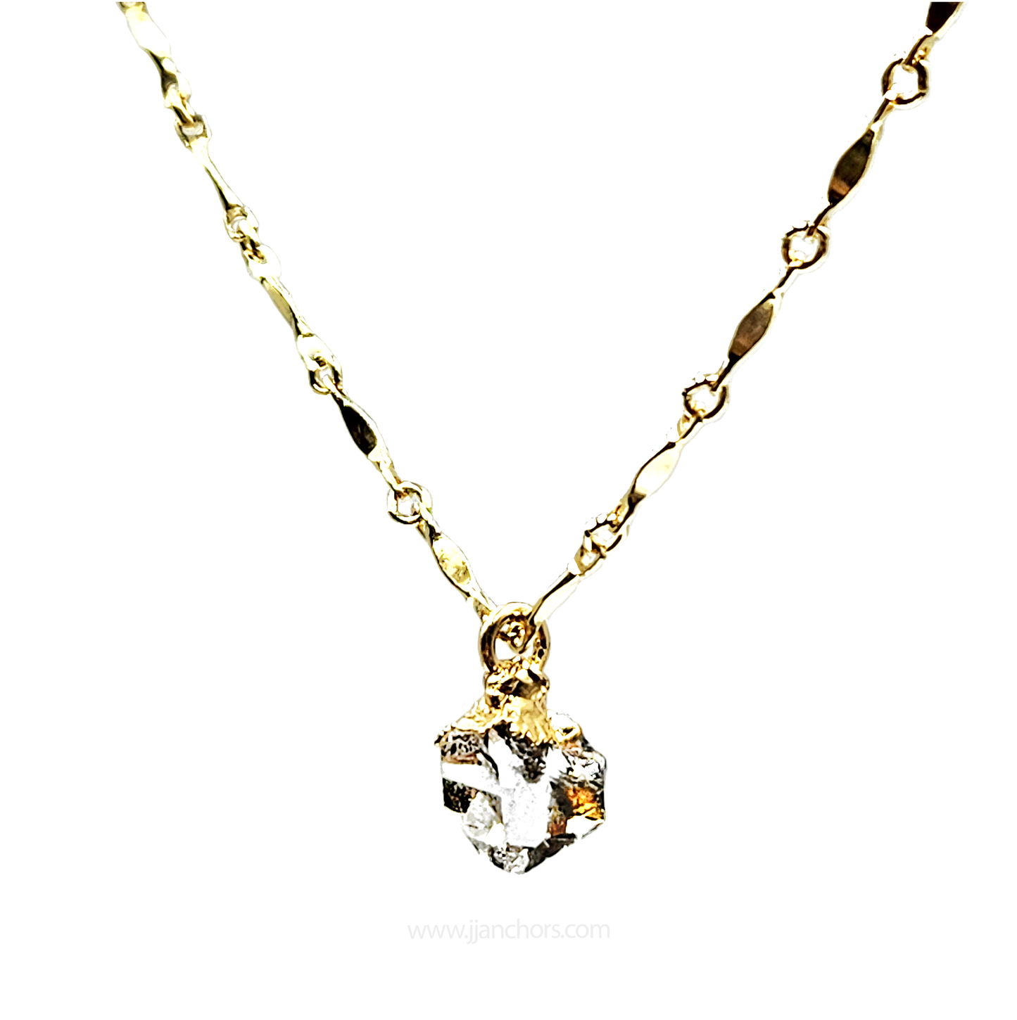 Raw Herkimer Diamond in 10K Gold Necklace | APRIL Birthstone