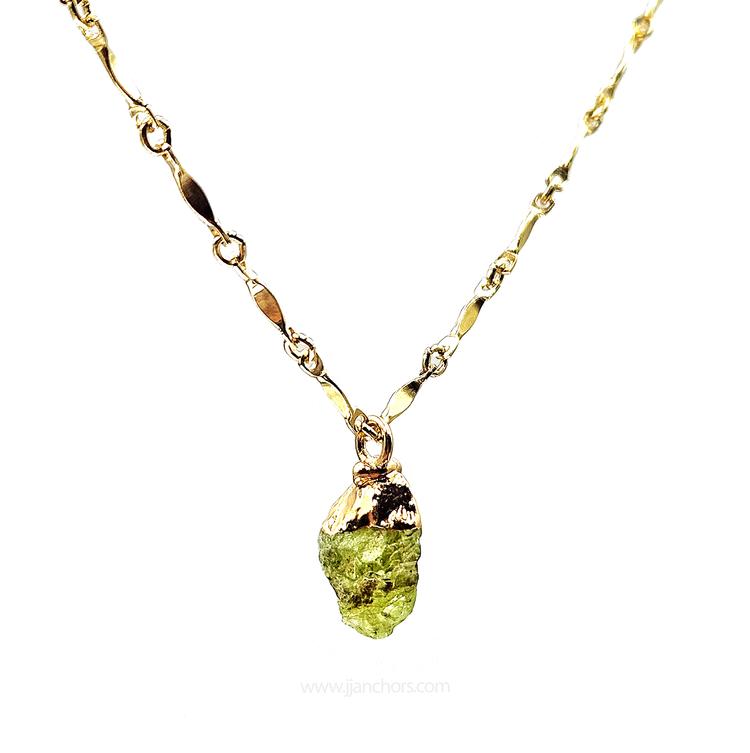Raw Egyptian Peridot in 10K Gold Necklace | AUGUST Birthstone