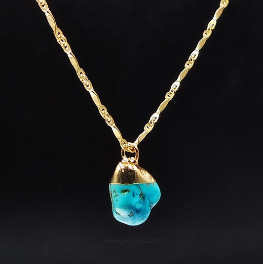 Raw Persian Turquoise in 10K Gold Necklace | DECEMBER Birthstone